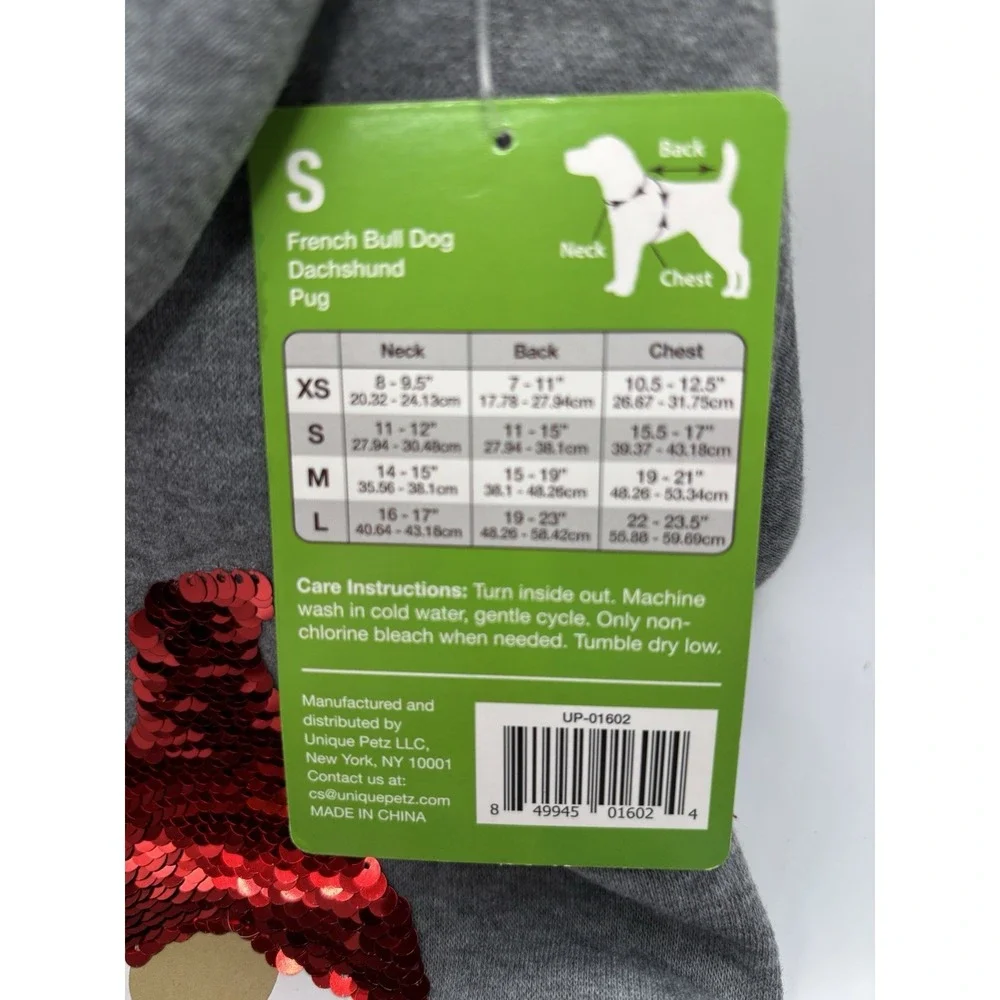 NWT Gray Pet Christmas Gnome Sequin Hoodie w Leash Hole Access - Size‎ Small